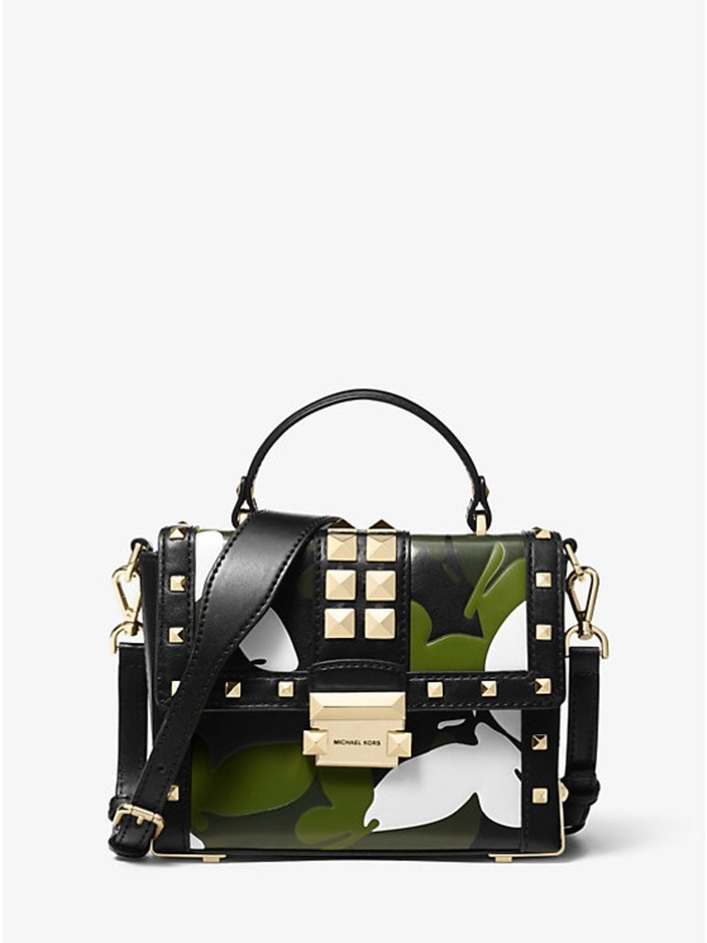 Michael Kors Black and Green Floral Studded Crossbody Bag